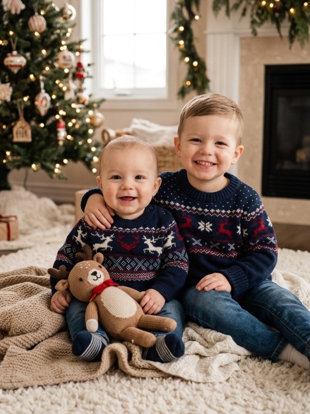 H&M Archive 2018 Matching Sibling Holiday Reindeer Sweaters Set 4-6M & 2-4Y